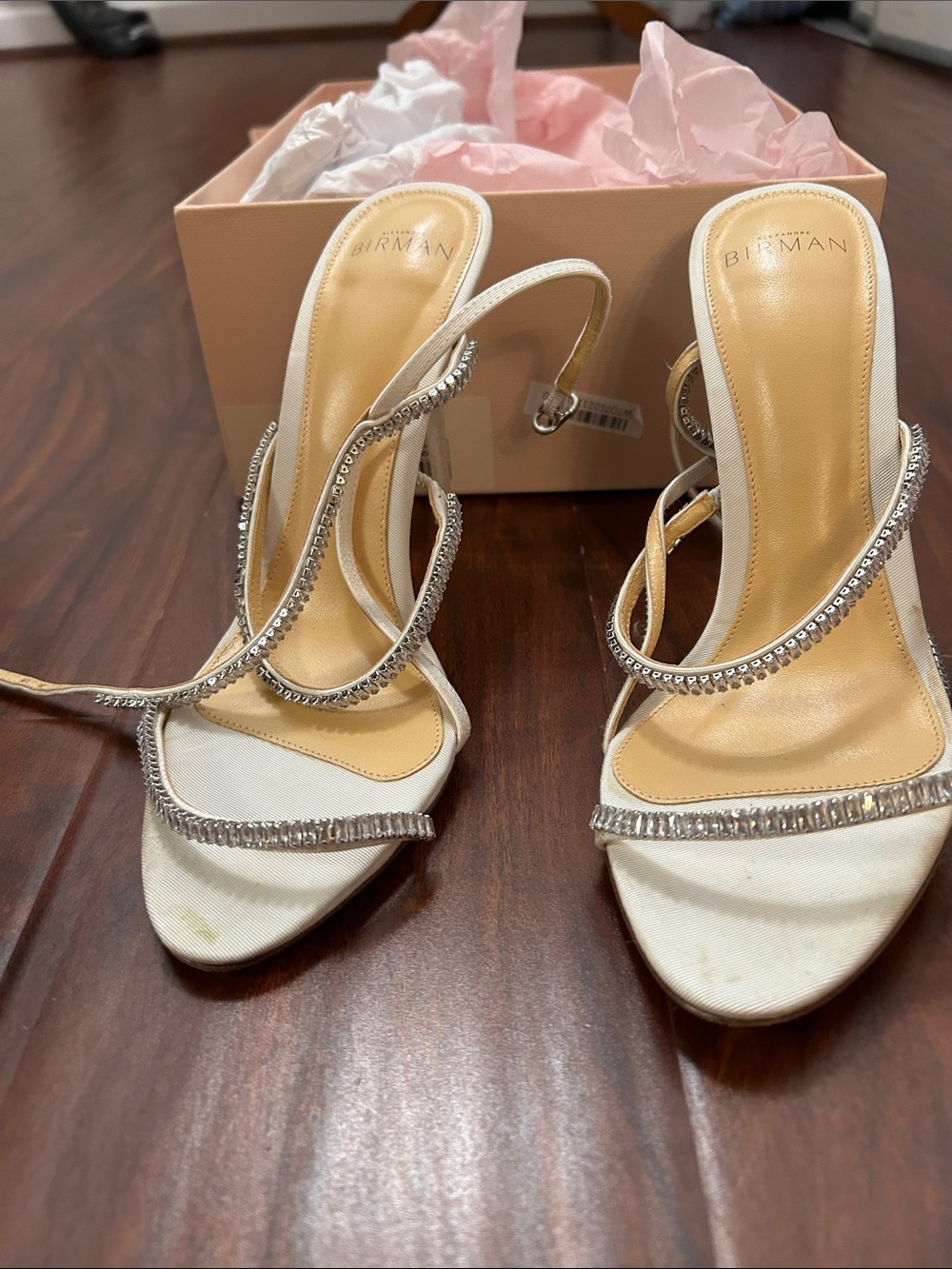 Alexandre Birman White Crystal-Strap Stiletto Sandals